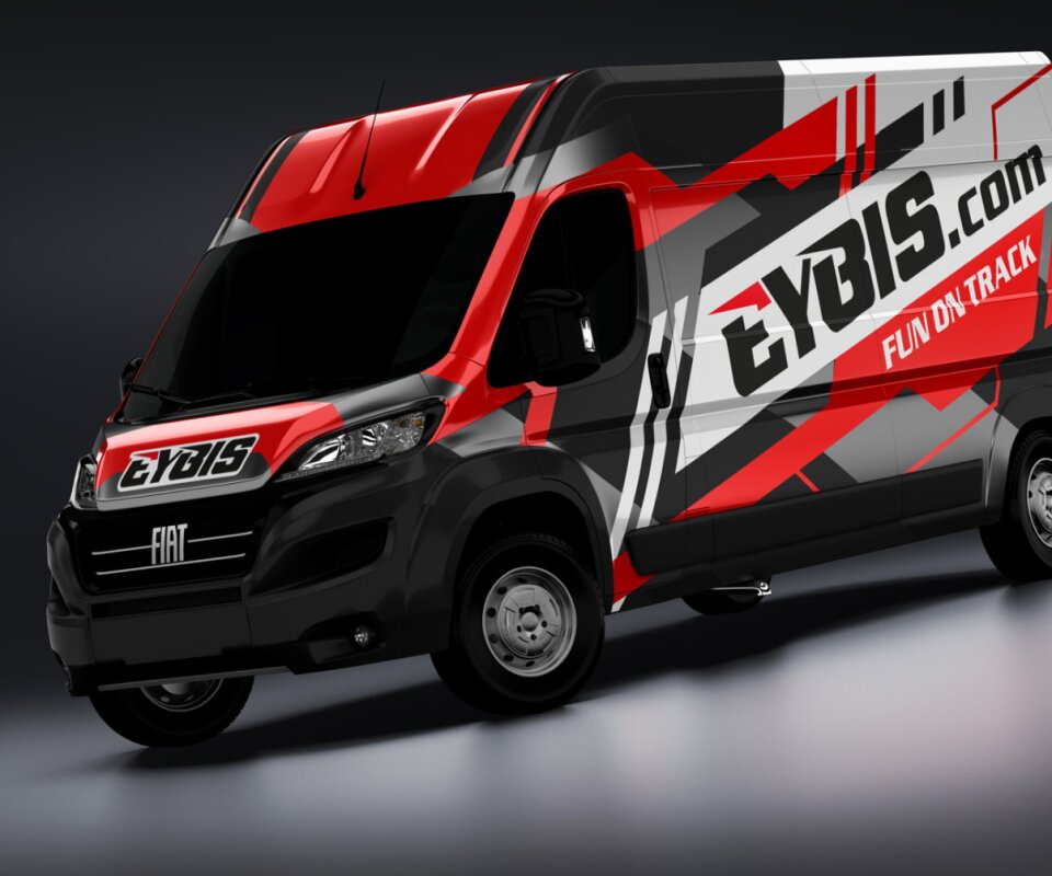 company van vehicle wrap design in red and black